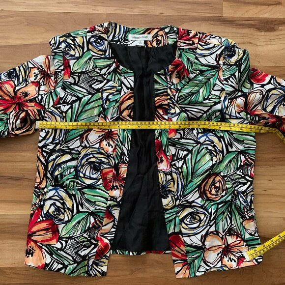 Coldwater Creek Jacket Blazer Size 12 Red Green Floral 3/4 Sleeve Open Front - Picture 2 of 11